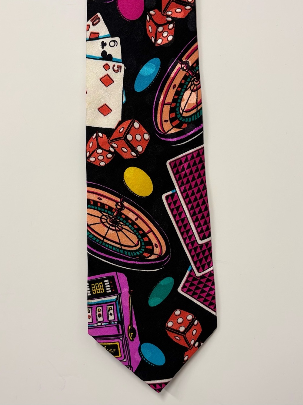 Addiction Black Silk Tie with Pink, Teal & Orange Casino Motifs